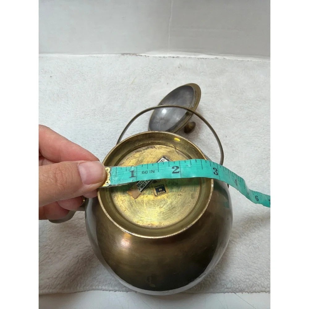 Vintage Teapot Gold Brass Decorative Made in India w Lid and Movable Handle